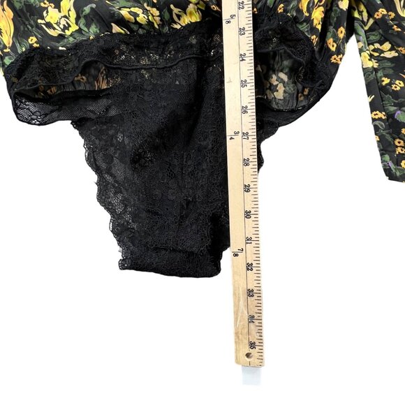 Free People Bodysuit Womens S Black Yellow Floral Intimately Elsa Wrap Plunging - Picture 11 of 16